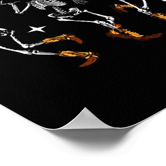 Retro Funny Western Dancing Skeleton Halloween Koe Poster (Hoek)