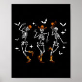 Retro Funny Western Dancing Skeleton Halloween Koe Poster (Voorkant)