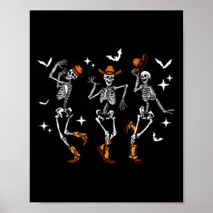 Retro Funny Western Dancing Skeleton Halloween Koe Poster