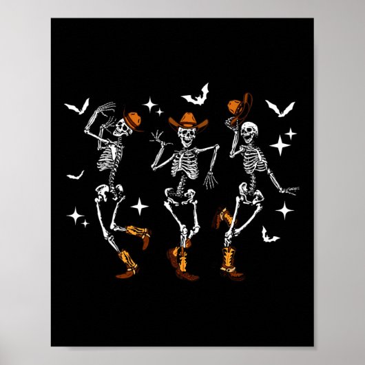 Retro Funny Western Dancing Skeleton Halloween Koe Poster (Voorkant)