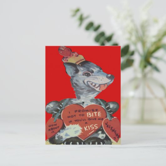  Retro Funny Wolf Valentijn Kaart (Staand voorkant)