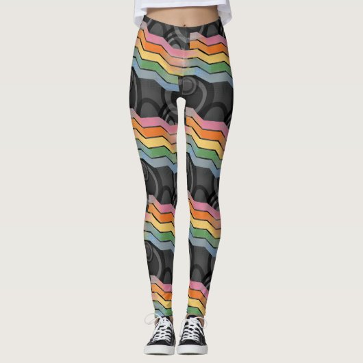 Retro Future Disco Rainbow Stripe Leggings (Voorkant)