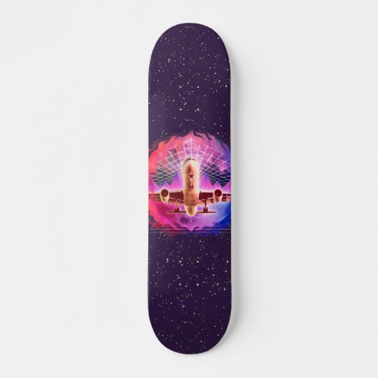 Retro Futurism Airplane Synth Wave 80s Cosmic     Persoonlijk Skateboard (Voorkant)