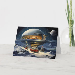 Retro Futurisme Feesten: Een Kosmische Kerstavond Kaart