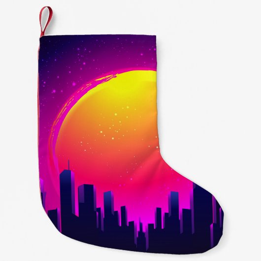 Retro Futurisme. futuristische synthegolflatie ill Kleine Kerstsok (Voorkant)