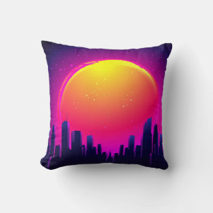 Retro Futurisme. futuristische synthegolflatie ill Kussen