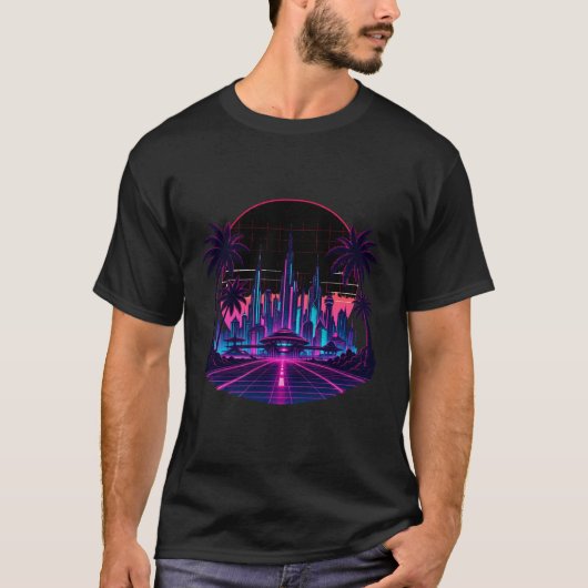 Retro Futurisme Neon Synthwave T-shirt (Voorkant)