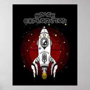 Retro futurisme ruimteverkenning poster
