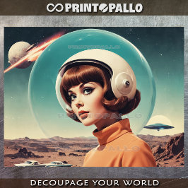 Retro-futurisme uit de jaren 50 vrouw met Plexigla Tissuepapier