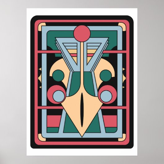Retro Futurist Art Deco Geometric Peacock Poster (Voorkant)
