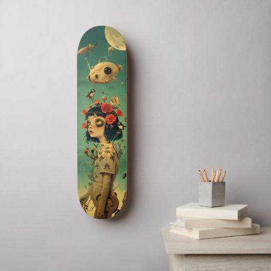 Retro-futurist fantasy wall art skateboard (Muurkunst)