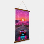 Retro Futuristic Car Sunset Wall Art Print - Neon Hangend Wandkleed (Gebogen)