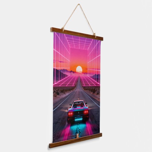 Retro Futuristic Car Sunset Wall Art Print - Neon  Hangend Wandkleed (Gebogen)