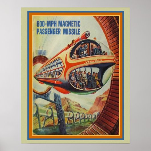 Retro Futuristic Flying Fish Passenger Missile Poster (Voorkant)