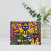 Retro Futuristic Mardi Gras Black Cat Martini Club Briefkaart (Staand voorkant)