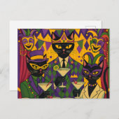 Retro Futuristic Mardi Gras Black Cat Martini Club Briefkaart (Voorkant / Achterkant)