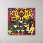 Retro Futuristic Mardi Gras Black Cat Martini Club Canvas Afdruk (Voorkant)