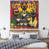 Retro Futuristic Mardi Gras Black Cat Martini Club Canvas Afdruk (Insitu (Slaapkamer))