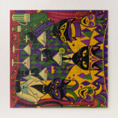 Retro Futuristic Mardi Gras Black Cat Martini Club Legpuzzel (Horizontaal)