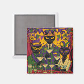 Retro Futuristic Mardi Gras Black Cat Martini Club Magneet (Voorkant / Achterkant)