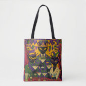 Retro Futuristic Mardi Gras Black Cat Martini Club Tote Bag (Voorkant)