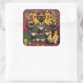 Retro Futuristic Mardi Gras Black Cat Martini Club Vierkante Sticker (Tas)