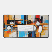 Retro Futuristic Orange Blue Abstract Line Art Bureaumat (Keyboard & Muis)