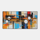 Retro Futuristic Orange Blue Abstract Line Art Bureaumat (Voorkant)