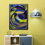 Retro Futuristic Radiale Zwirlgolven Kunstpatroon Poster<br><div class="desc">Dit prachtige kunstwerk is een geweldige manier om een unieke touch toe te voegen aan elke woonruimte. Met een helder en gedurfd kleurenschema van blues, paars, groen en geel, is dit prachtige ontwerp zeker een gespreksstarter. Het kleurrijke patroon is opgebouwd uit golvende lijnen die naar buiten wervelen, waardoor een fascinerende...</div>