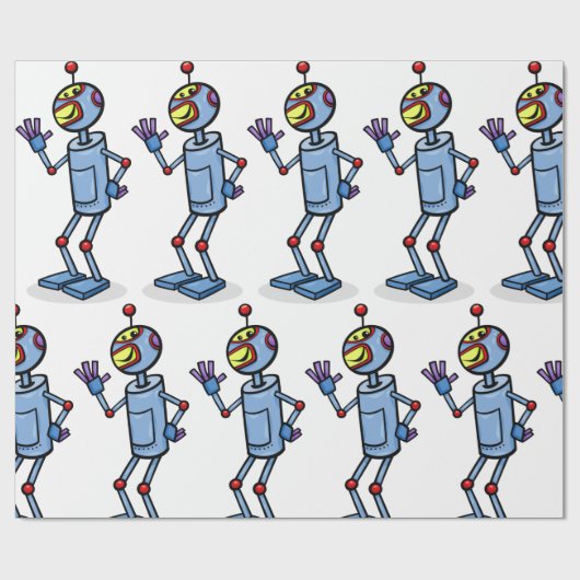 Retro Futuristic Robot Character Waving Cadeaupapier (Vlak)