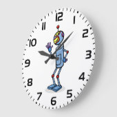Retro Futuristic Robot Character Waving Grote Klok (Hoek)