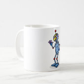 Retro Futuristic Robot Character Waving Koffiemok (Voorkant links)