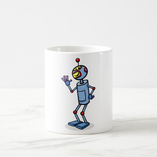 Retro Futuristic Robot Character Waving Koffiemok (Center)