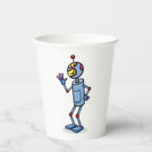 Retro Futuristic Robot Character Waving Papieren Bekers (Voorkant)