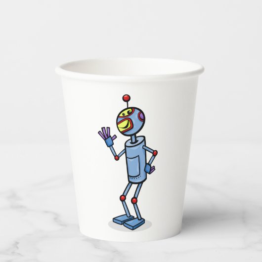 Retro Futuristic Robot Character Waving Papieren Bekers (Voorkant)