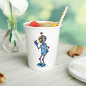 Retro Futuristic Robot Character Waving Papieren Bekers