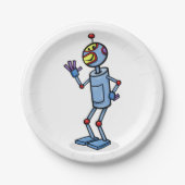 Retro Futuristic Robot Character Waving Papieren Bordje (Voorkant)