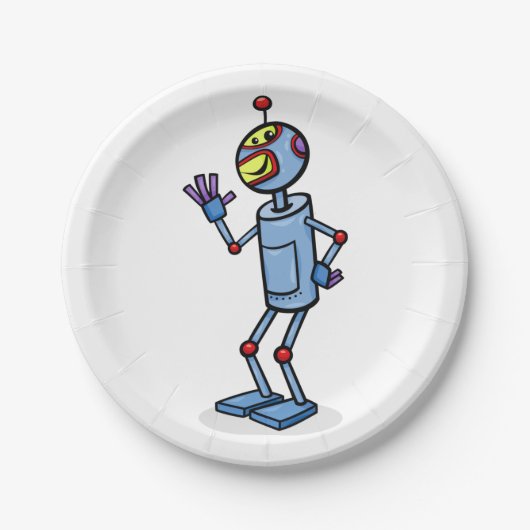 Retro Futuristic Robot Character Waving Papieren Bordje (Voorkant)