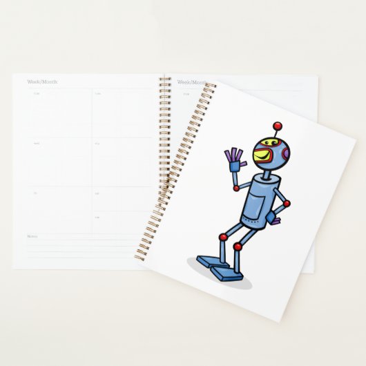 Retro Futuristic Robot Character Waving Planner (Display)