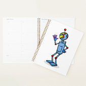 Retro Futuristic Robot Character Waving Planner