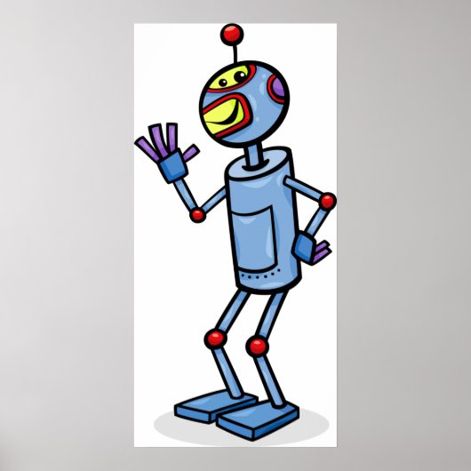Retro Futuristic Robot Character Waving Poster (Voorkant)