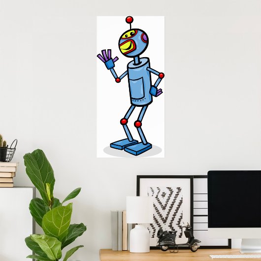 Retro Futuristic Robot Character Waving Poster