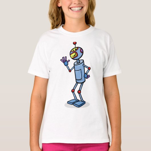 Retro Futuristic Robot Character Waving T-shirt (Voorkant)