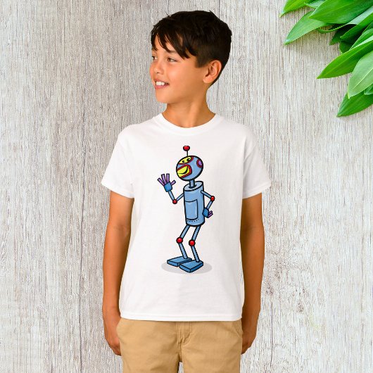 Retro Futuristic Robot Character Waving T-shirt