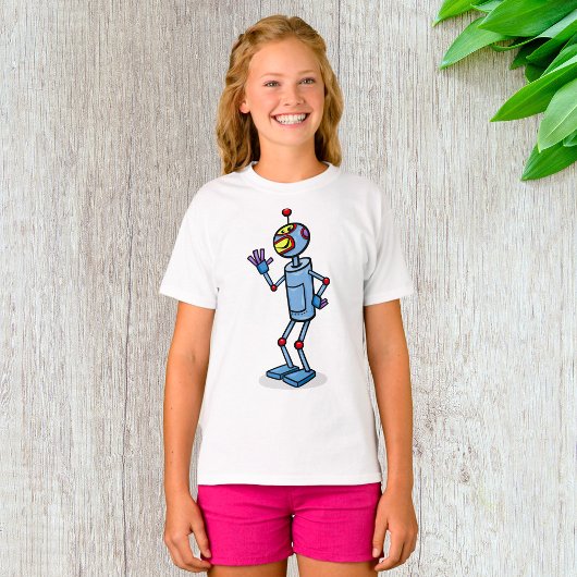 Retro Futuristic Robot Character Waving T-shirt