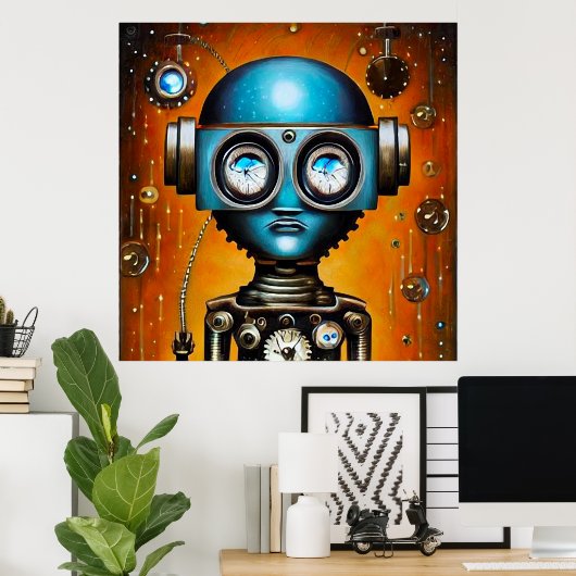 Retro Futuristic Robot Poster (Thuiskantoor)