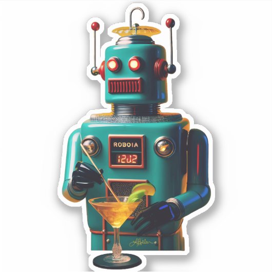 Retro Futuristic Robot ROBIA 12J2 Mixologist Sticker (Voorkant)