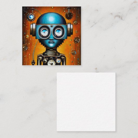 Retro Futuristic Robot Vierkante Visitekaartje (Voorkant / Achterkant)