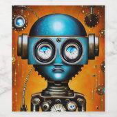 Retro Futuristic Robot Wijn Etiket (Enkel label)