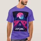 Retro-Futuristic Synthwave "EXPLORE" Desert Night T-shirt (Voorkant)